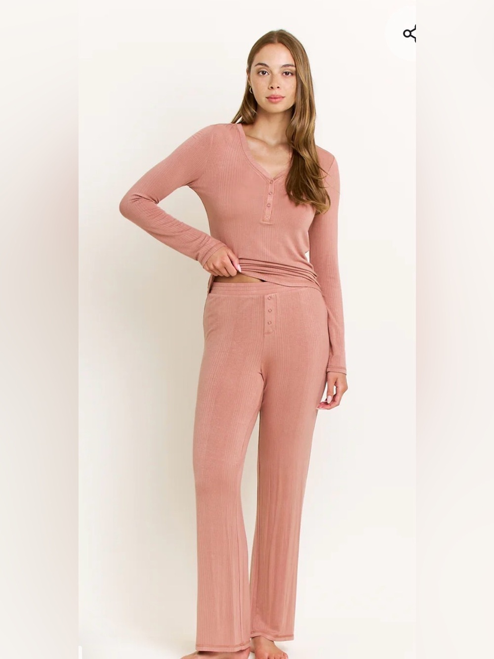 Honeydew Dreamland Long Henley Set in Hazel- Size Medium